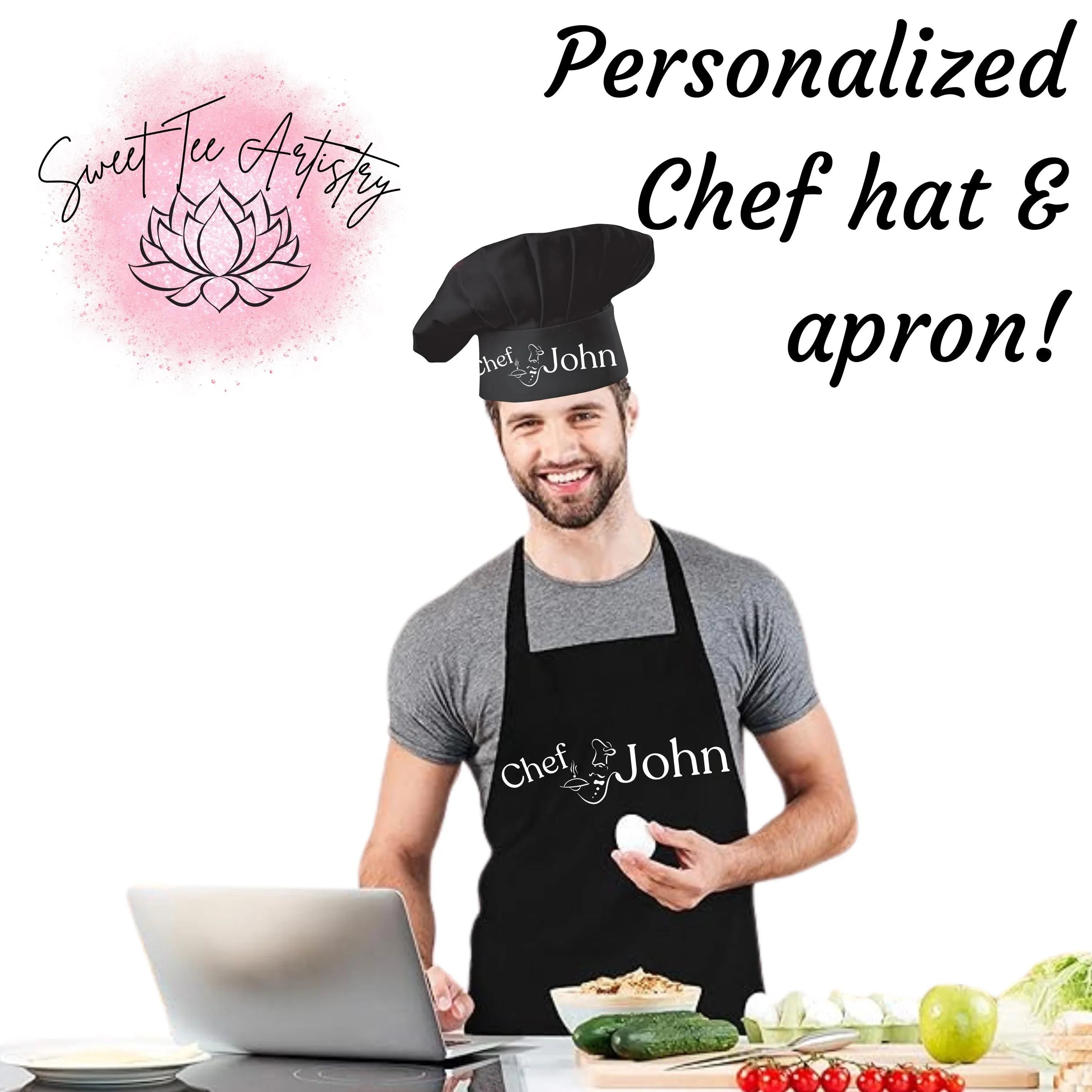 Custom name apron and chef hat