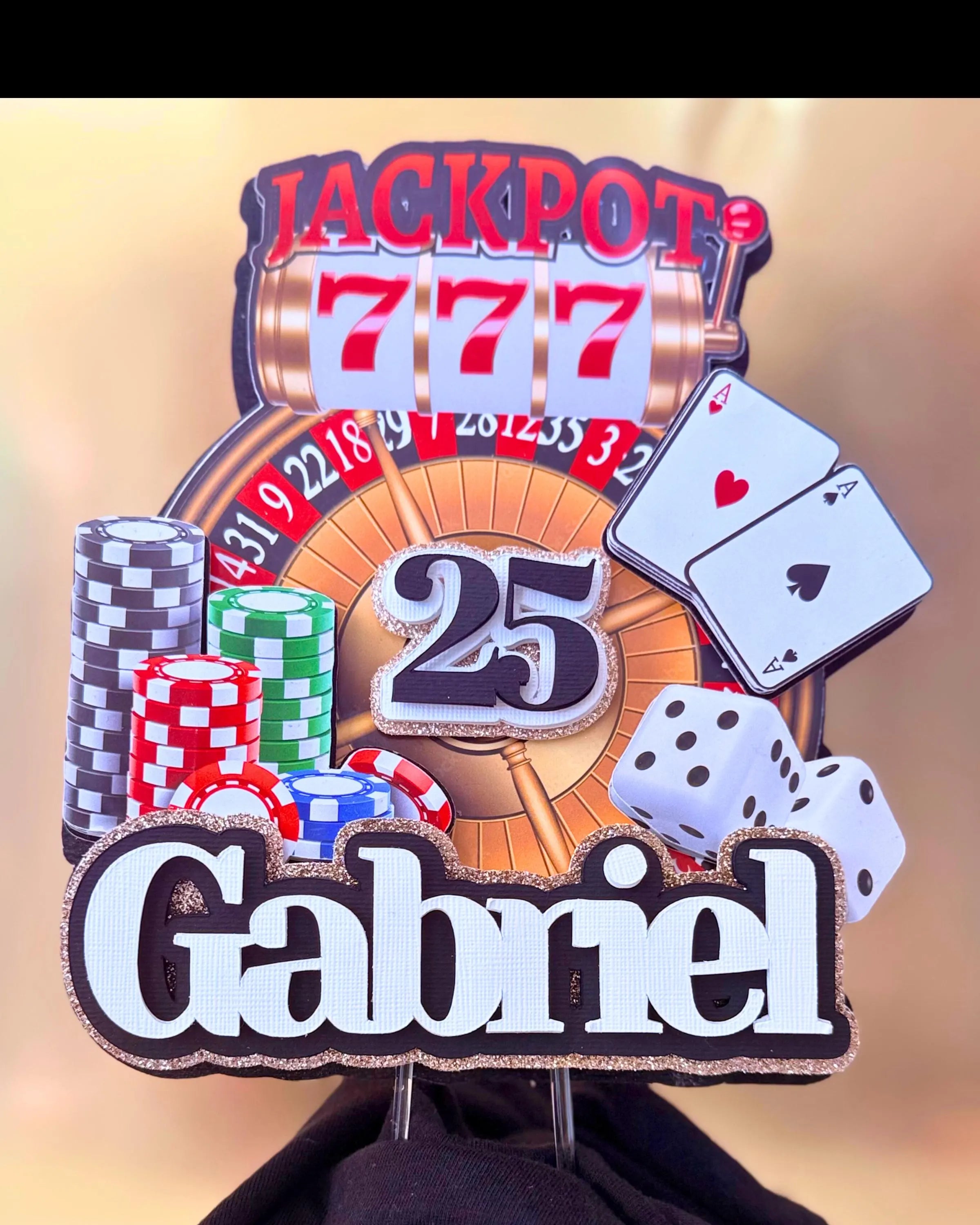 Custom name and age Casino 3D Cake Topper