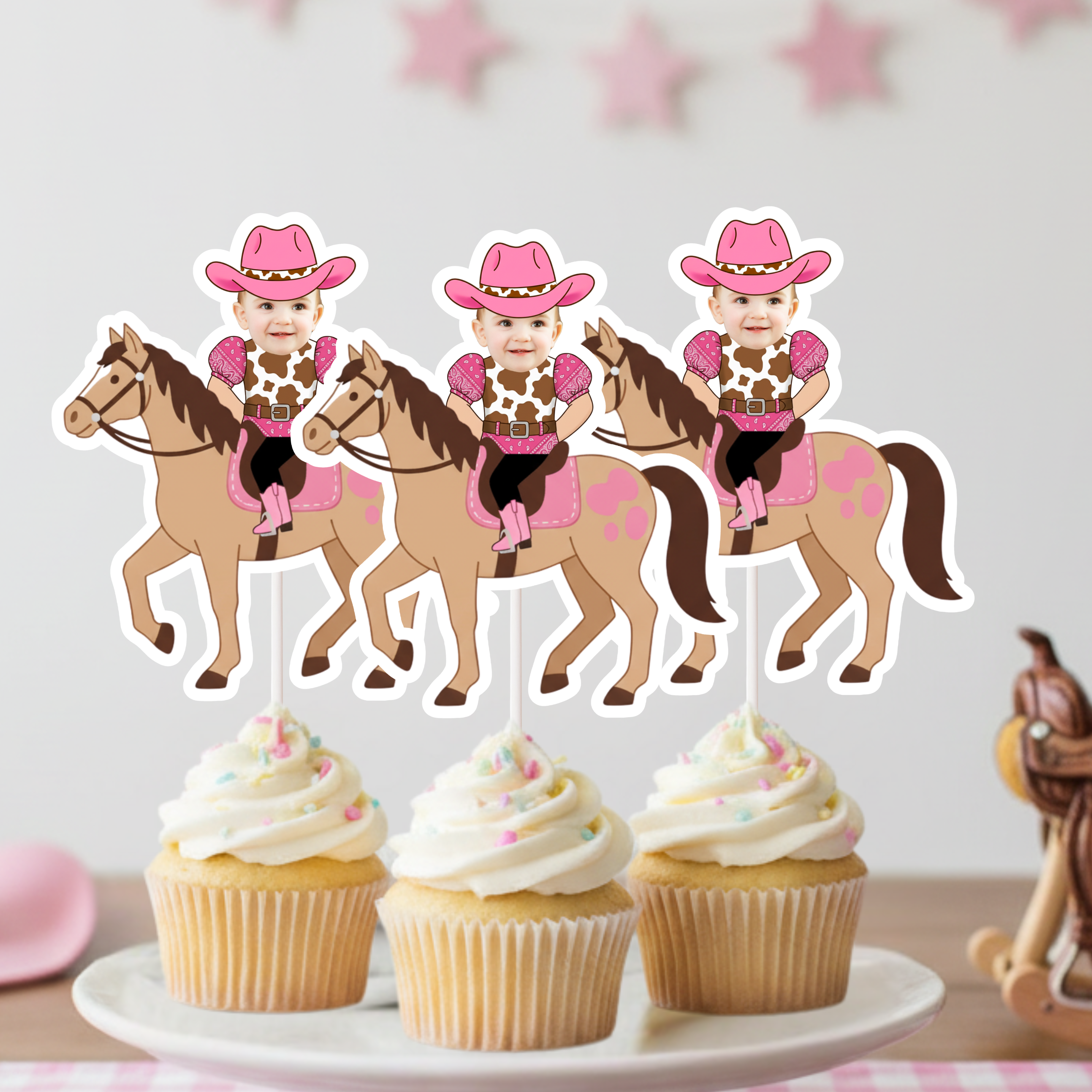 Custom Face Cowgirl Topper - Personalized Photo Horse Riding Cake Decorations for Stable Birthdays, Pony Parties, & Equestrian Celebrations
