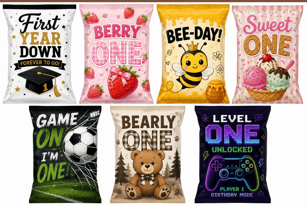 Personalized custom chip bags for birthday parties baby showers graduations sports themes and special events made to match any occasion