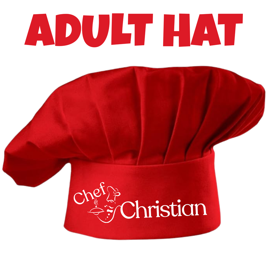 Red chef's hat with 'Chef Christian' branding on a white background