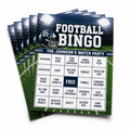 Set of personalized football bingo cards featuring a navy stadium design and football helmet