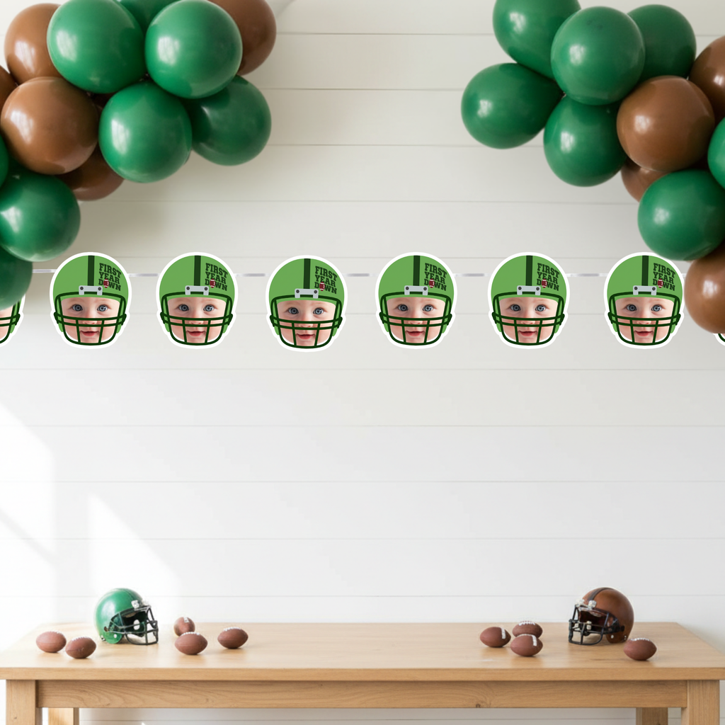 First Year Down Football Birthday Banner | Photo Helmet