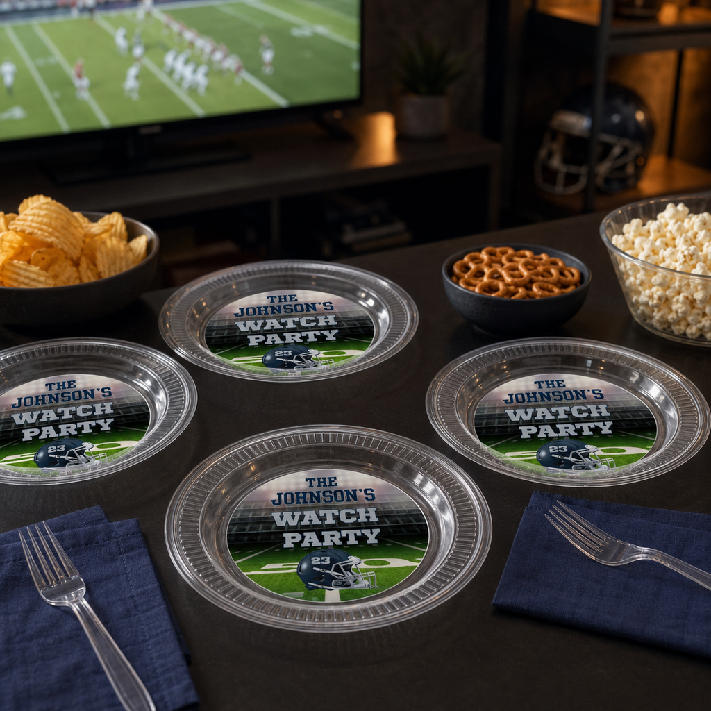 Football Watch Party Clear Plate Display