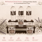 Custom Holy Cow baby shower drink favors featuring personalized water bottle labels and matching party cups designed for a coordinated baby shower celebration.