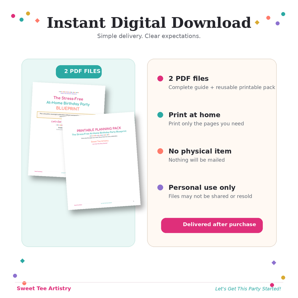This purchase includes two PDF files delivered electronically after purchase. Print the planning pages at home as needed. No physical item will be mailed. Files are for personal use only.
