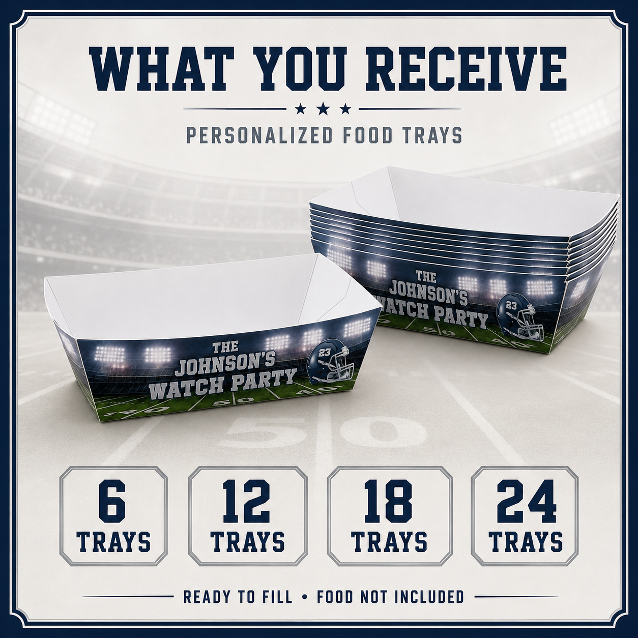 Personalized Football Food Tray Quantity Options