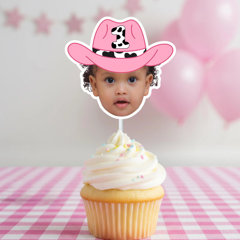 Custom Cowgirl Photo Cupcake Toppers - Personalized Face My First Rodeo Birthday Decor for Two Wild, Nash Bash, & Western Themes