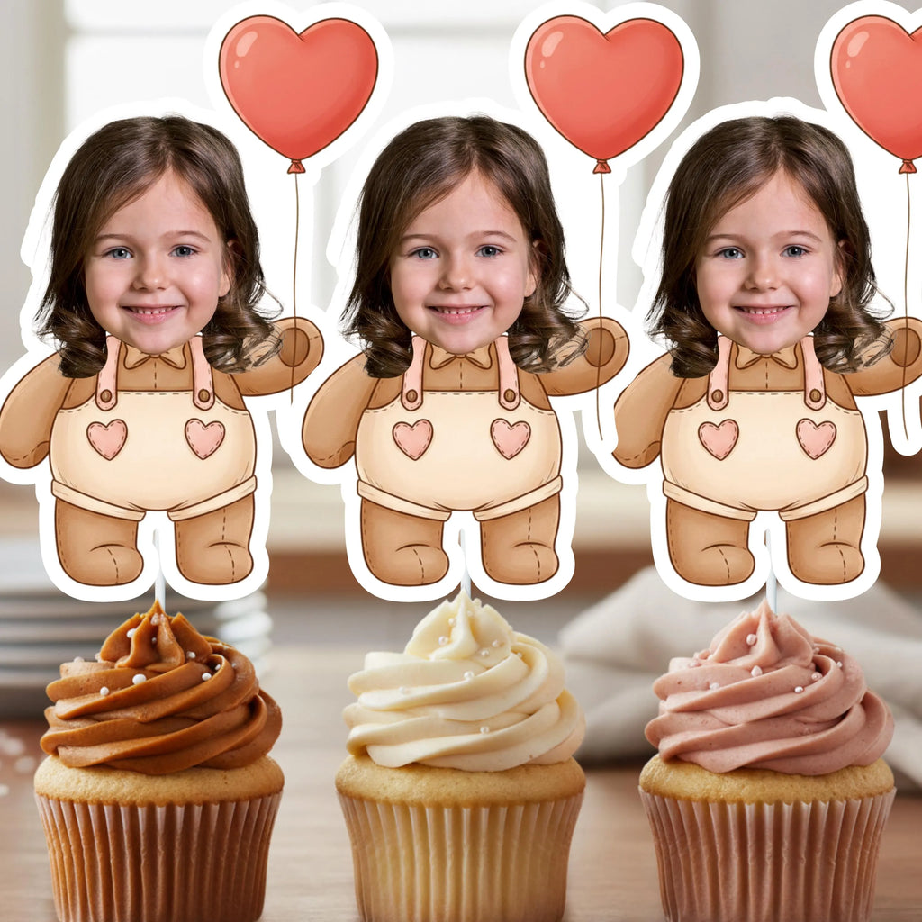 Custom Beary First Birthday Toppers – Personalized Girl's Teddy Bear Party Decor