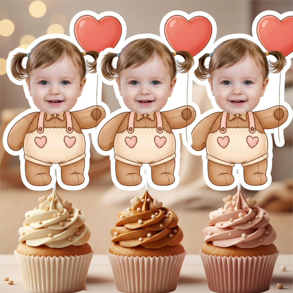 Custom Beary First Birthday Toppers – Personalized Girl's Teddy Bear Party Decor