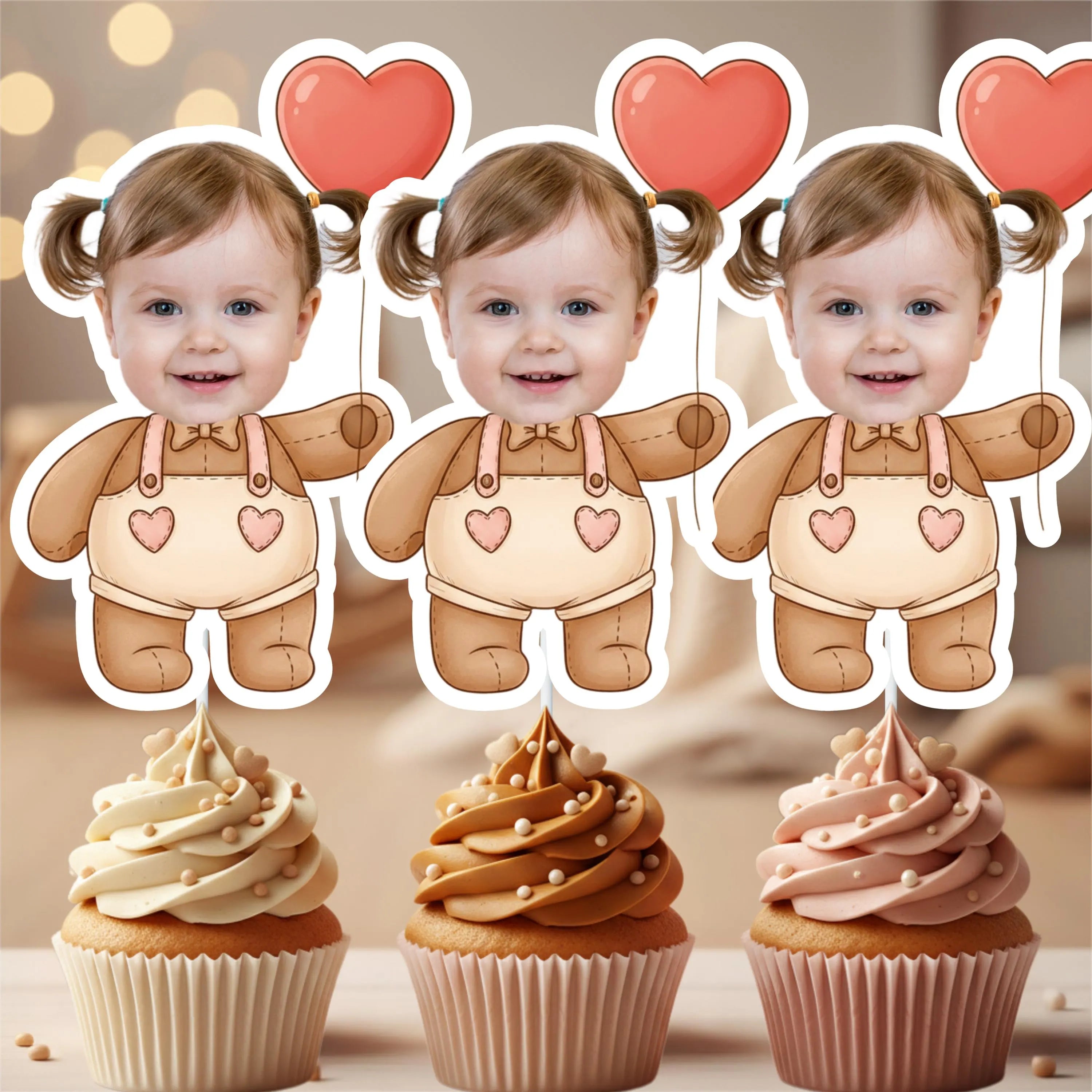 Custom Beary First Birthday Toppers – Personalized Girl's Teddy Bear Party Decor