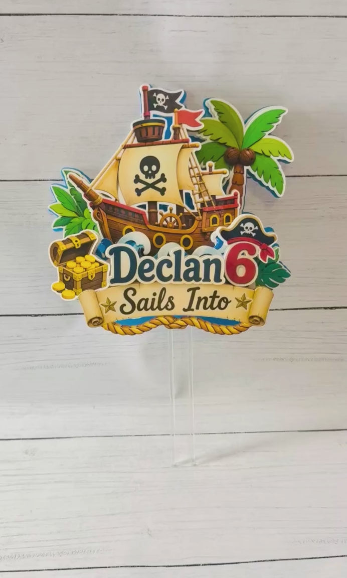 Pirate Birthday Cake Topper | Personalized 3D Layered Name & Age