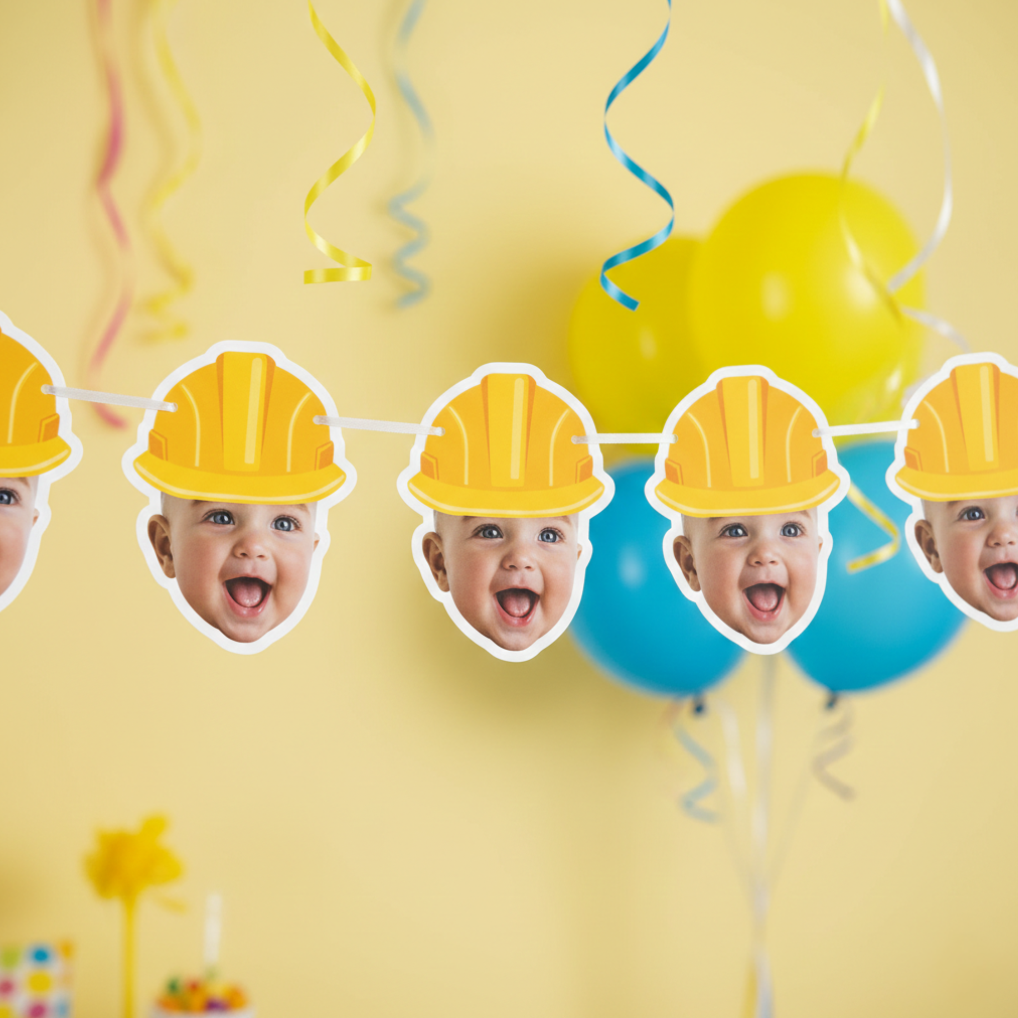 Personalized Construction Photo Banner – Little Builder Hard Hat Garland