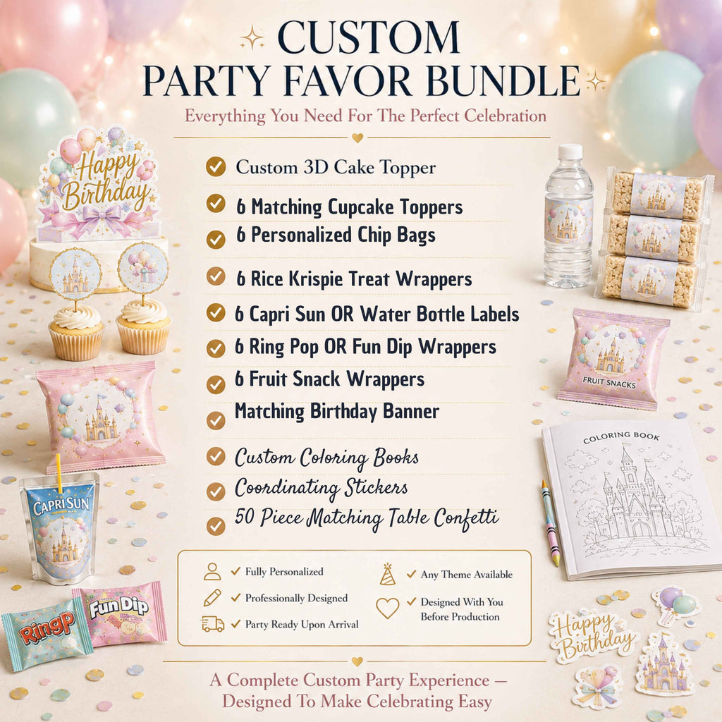 Custom Birthday Party Favor Bundle | Personalized Kids Party Decorations | Complete Party Package