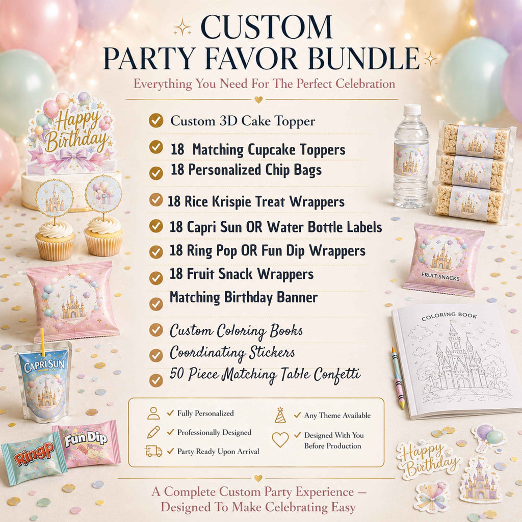 Custom Birthday Party Favor Bundle | Personalized Kids Party Decorations | Complete Party Package